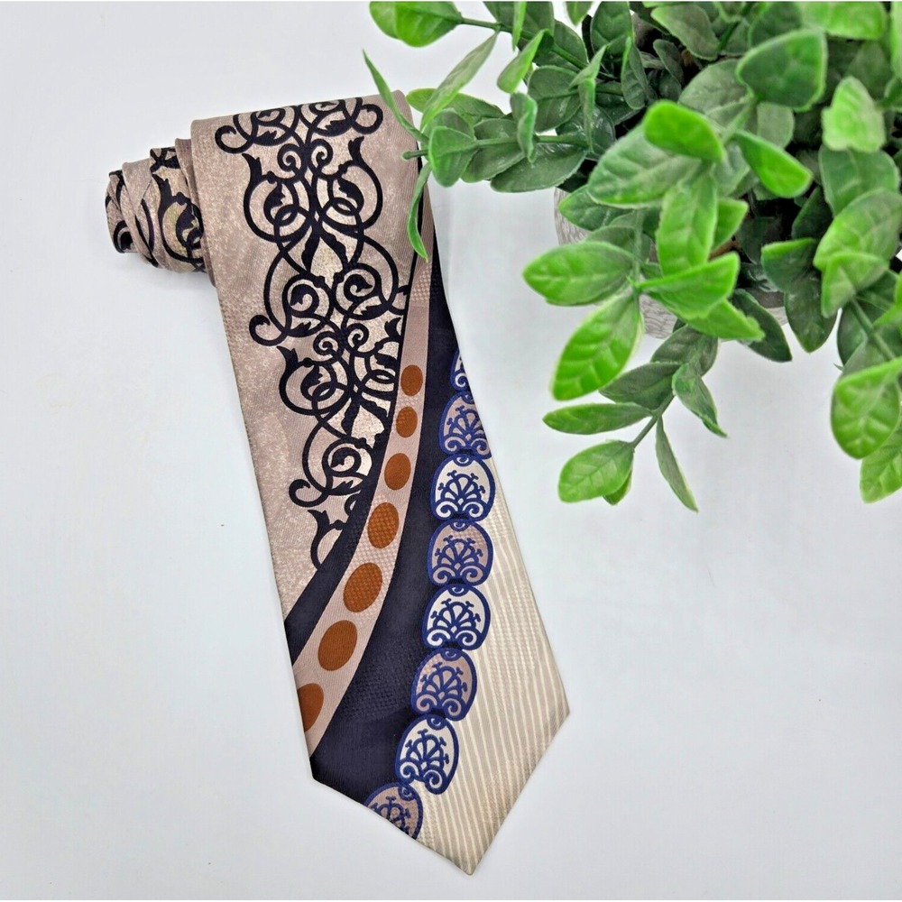 Prieto Mens Necktie 100% Silk USA Abstract Brown Black‎ Blue Unique Tie  56x4